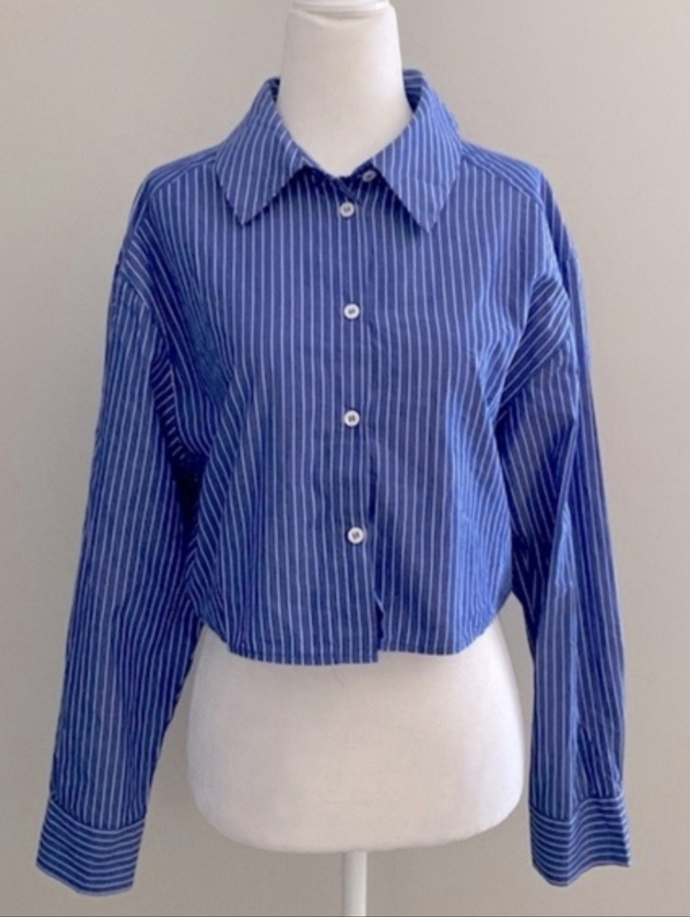 Zara poplin pin stripe crop shirt